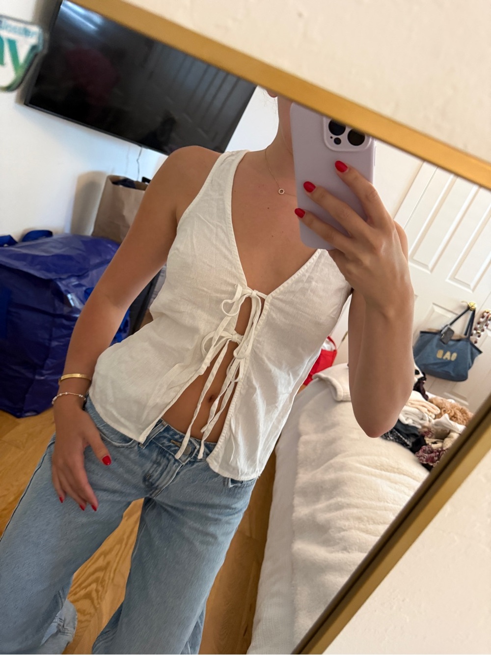Glassons White Tie-Front V-Neck Camisole